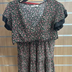 Ensemble haut + jupe évasée fleurie de tissus recyclés. Taille : S/M